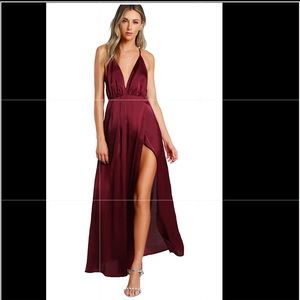 Satin Deep V Neck Backless Maxi Party Dress